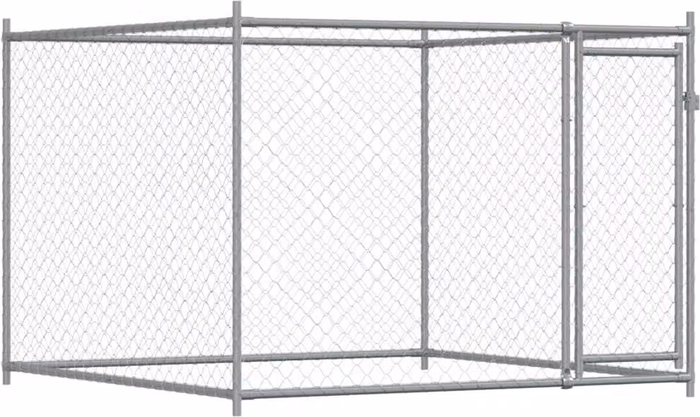 Gabbia per Cani con Porta Grigia 2x2x1,5 m in Acciaio Zincato
