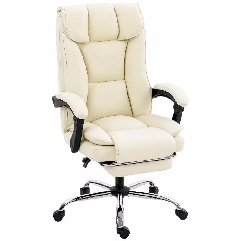 Sedia da ufficio ergonomica Minimal beige e nera in similpelle e metallo con poggiapiedi, girevole e con ruote – 2