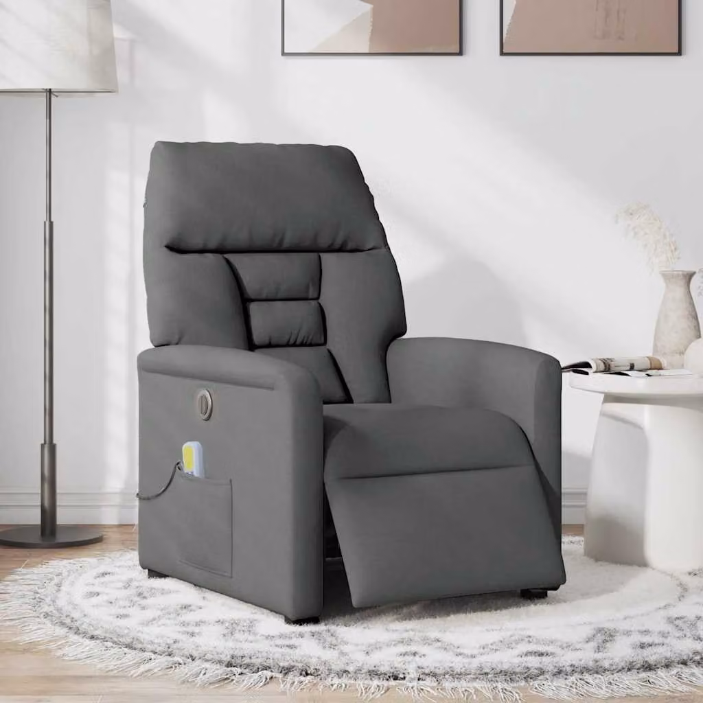 vidaXL Poltrona Reclinabile Massaggio Elettrica Grigio Scuro Tessuto