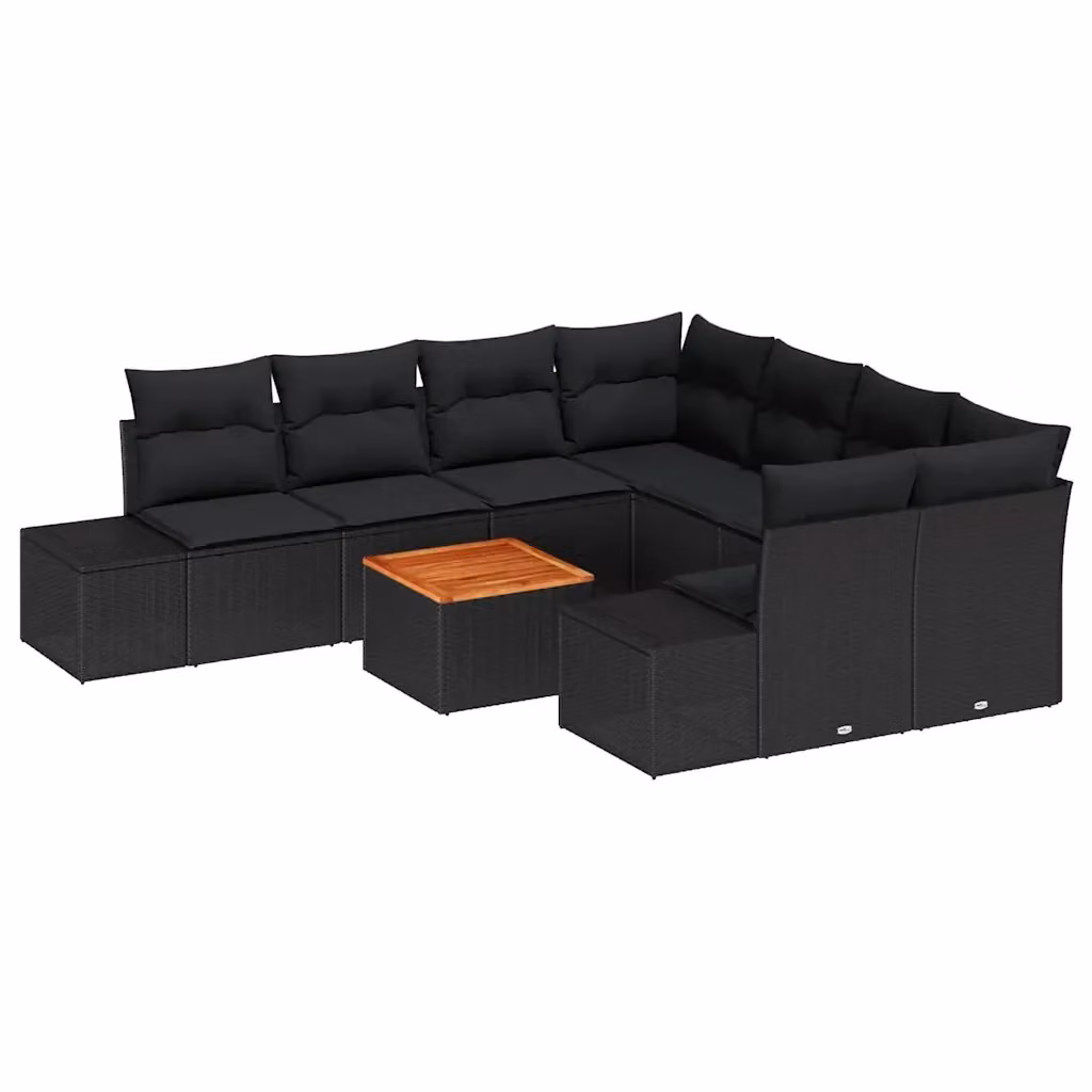Set Divano da Giardino Moderno vidaXL in Polyrattan Nero con Cuscini e Funzione di Archiviazione 9 Pezzi – 2