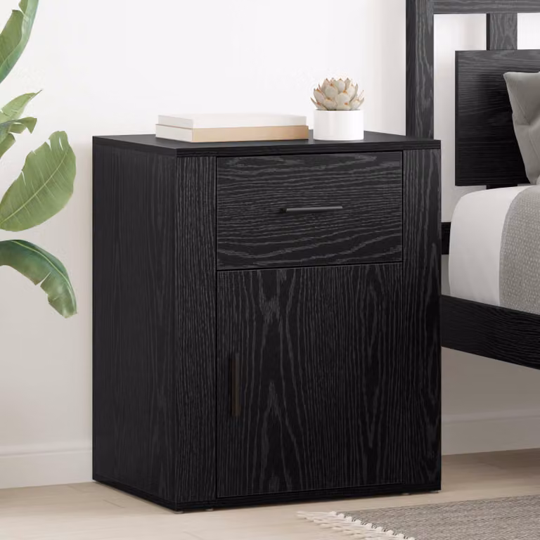 vidaXL Armadio da Notte Moderno in MDF, Colore Rovere e Nero, L 50 cm x P 35 cm x H 60 cm