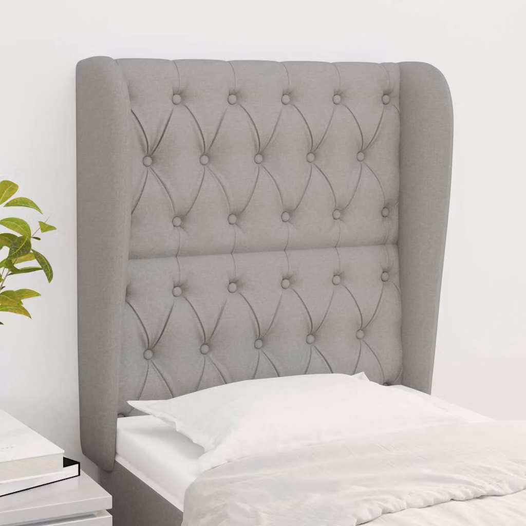 Testiera ad orecchio vidaXL in tessuto grigio chiaro con struttura in legno L: 83 cm, P: 23 cm, H: 118/128 cm