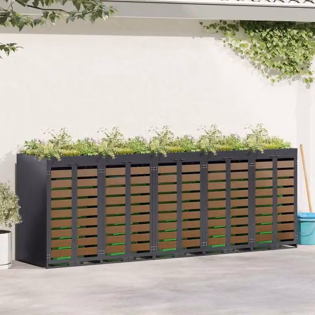 Contenitore per rifiuti vidaXL per 3 bidoni in acciaio colore antracite L/P/H: 121,5 x 340,0 x 77,5 cm – 1