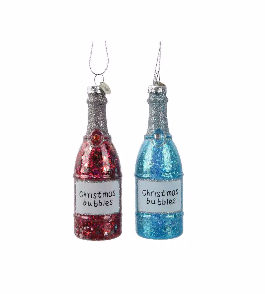 Decoris Bottiglia di Vetro Natalizia con Brillantini 4,1x12,6 cm