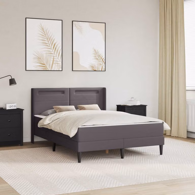 Letto matrimoniale moderno vidaXL con materasso in similpelle grigio, L/P/H: 160 x 200 x 102 cm