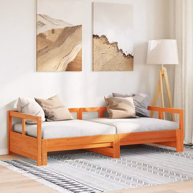 Dormeuse senza Materasso-Divano Letto-Struttura Letto Marrone Cera 80x200 cm Legno di Pino 154481