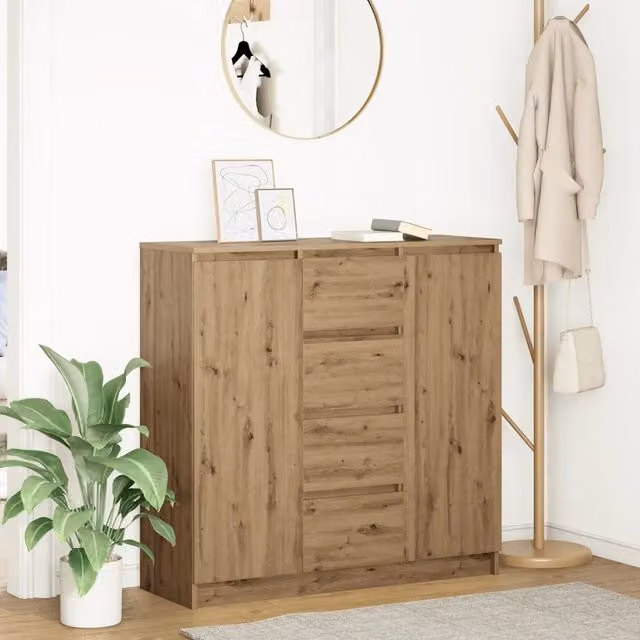 Credenza moderna con cassetti vidaXL in legno di rovere color marrone L: 100,5 cm, P: 35 cm, H: 98,5 cm – 1