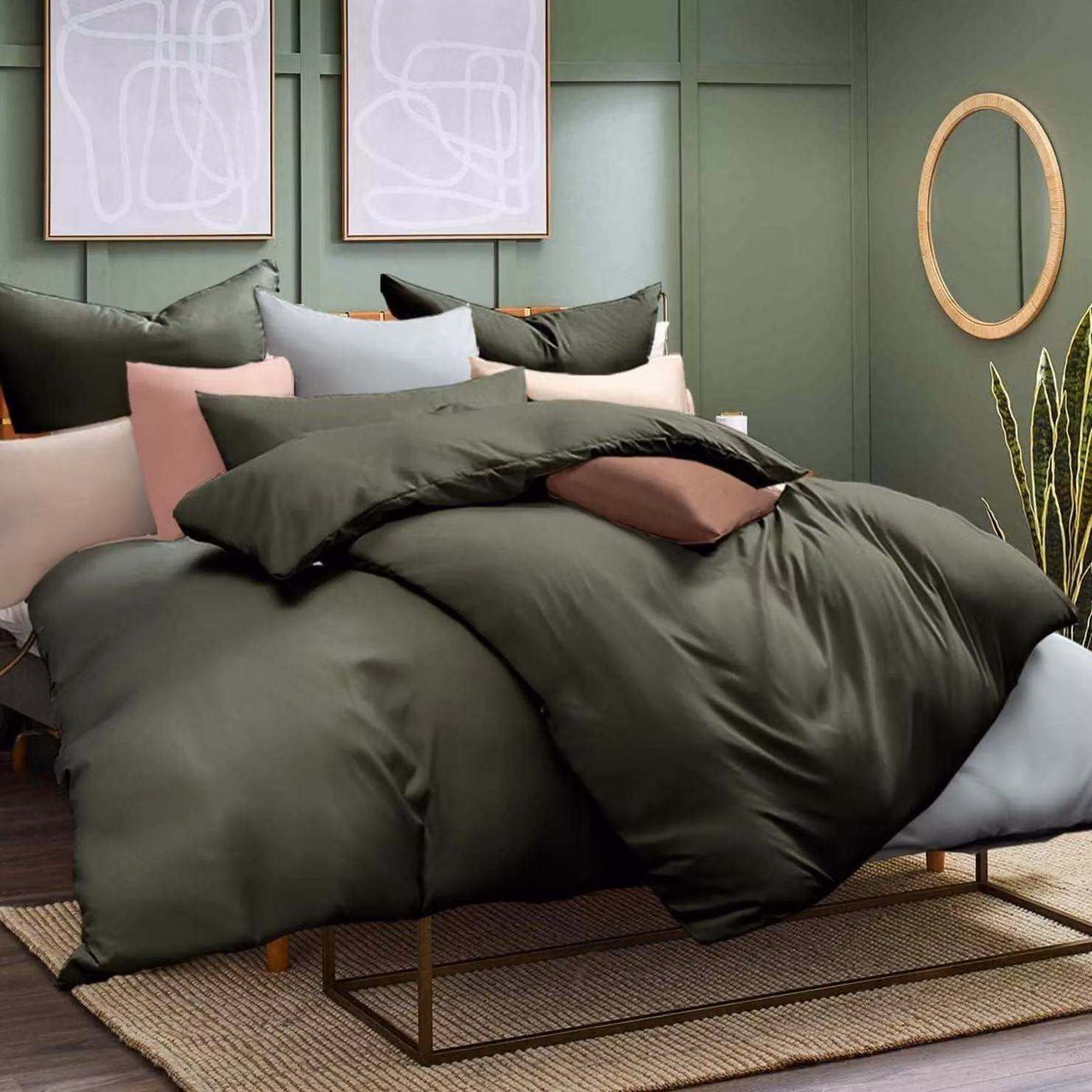Set di lenzuola composto da 4 pezzi, colore verde, dimensioni 135x200 cm, in microfibra, senza bisogno di stiratura, con chiusura a zip