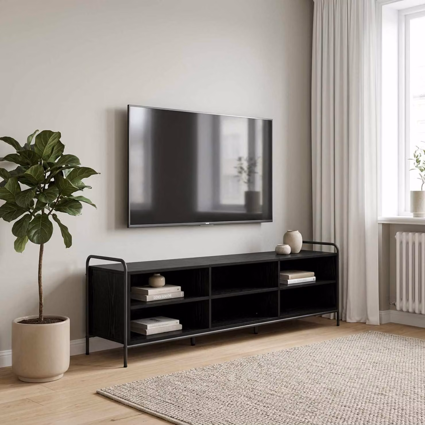 Mobile TV vidaXL moderno in legno Rovere e Nero con scomparti multimediali L: 167,5 cm, P: 36,5 cm, H: 50 cm