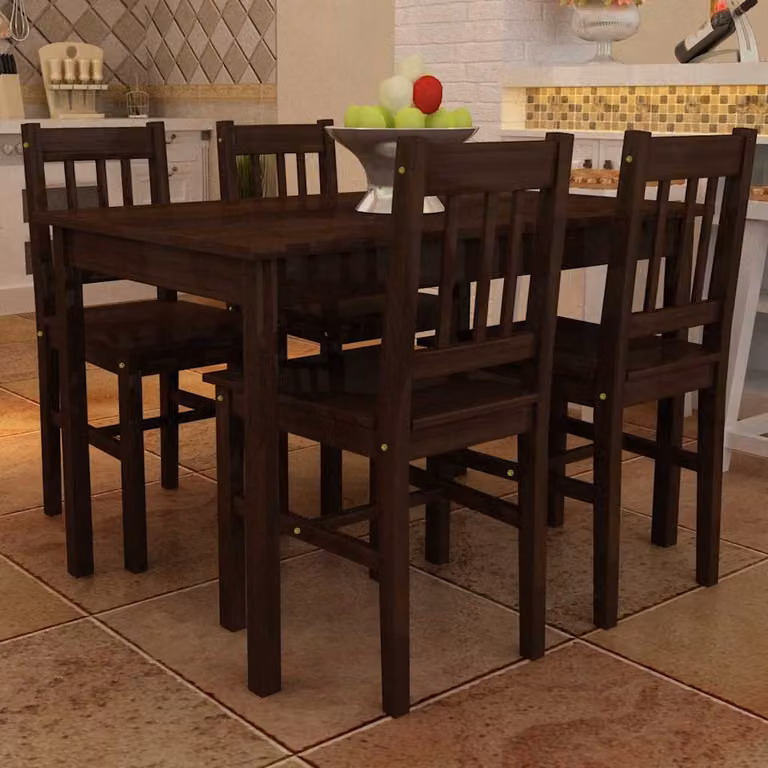 Set Tavolo da Pranzo e 4 Sedie Moderno vidaXL in Legno di Pino Marrone L: 108 cm, P: 65 cm, H: 73 cm