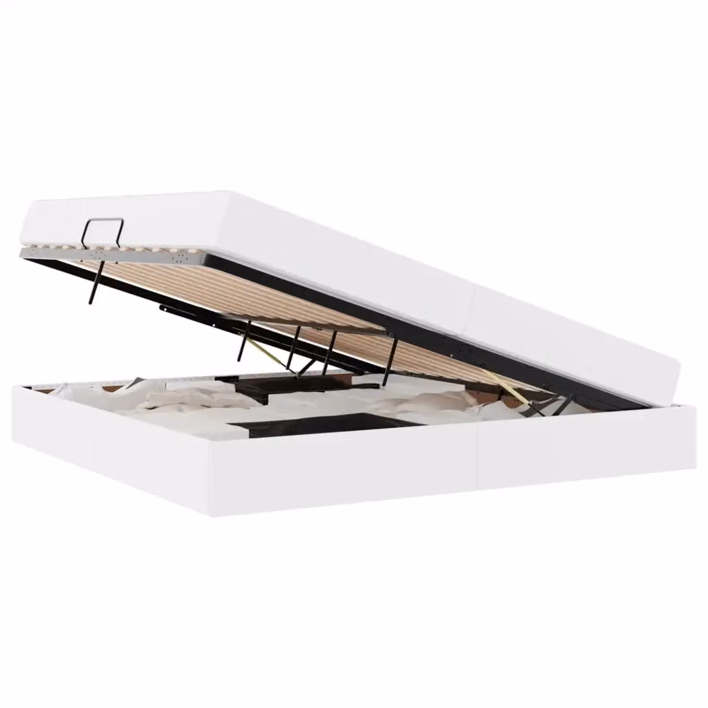 Letto con contenitore e 2 materassi ibridi vidaXL in pelle sintetica bianca, L/P/H: 200 x 200 x 43,5 cm – 2