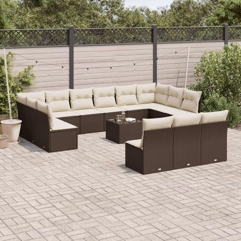 Maison Exclusive - Set Divani da Giardino 14pz con Cuscini in Polyrattan Marrone