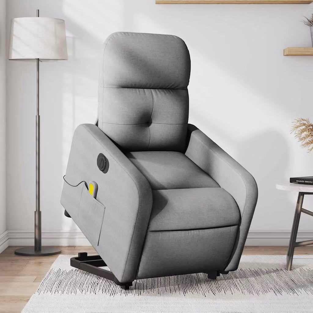 Poltrona Alzapersona Elettrica con Massaggio vidaXL in Tessuto Grigio per Senior – 1
