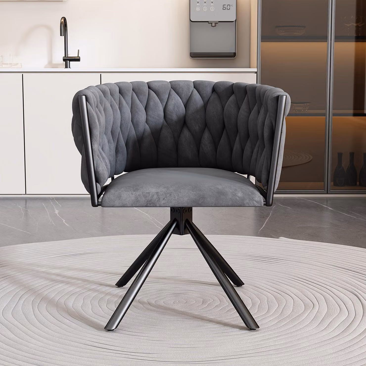 Sedia girevole - Sedia da pranzo - Sedia da scrivania - Poltrona - Sedia comoda - Rivestimento grigio