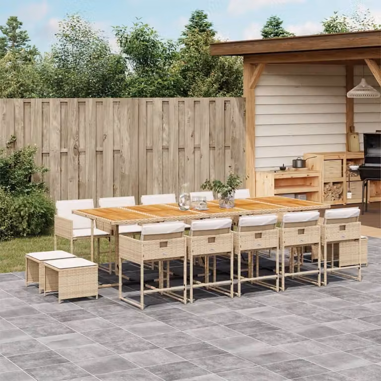 Maison Exclusive - Set da Pranzo da Giardino 15 pz con Cuscini Beige in Polyrattan