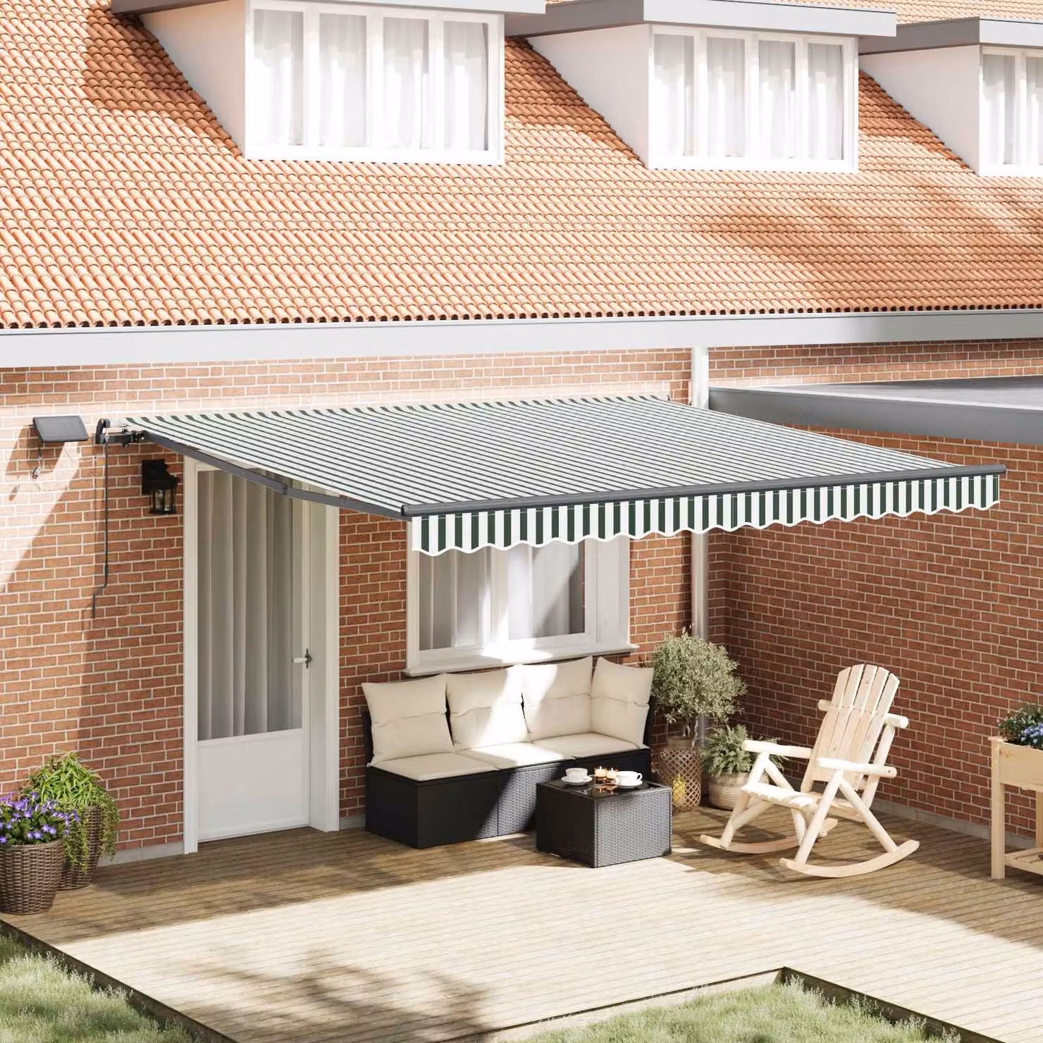 Tenda retrattile vidaXL in poliestere e alluminio, Verde e Bianco, L: 400 cm x P: 300 cm