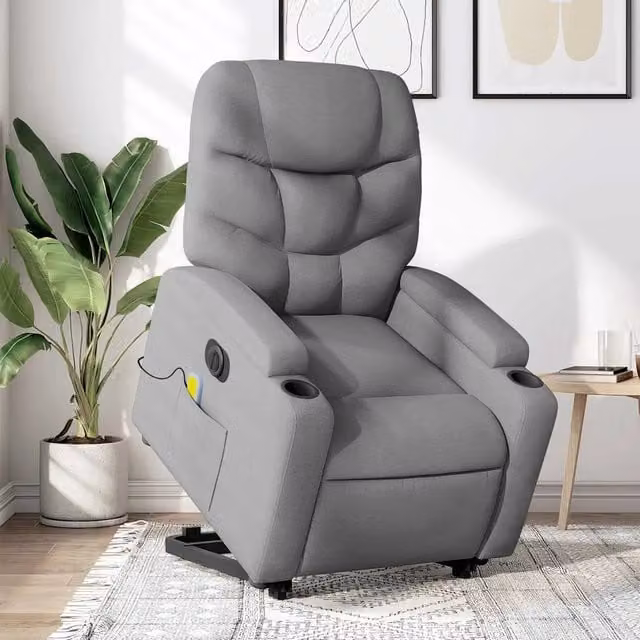 vidaXL Poltrona Alzapersona con Massaggio Elettrico in Tessuto Grigio per Anziani – 1