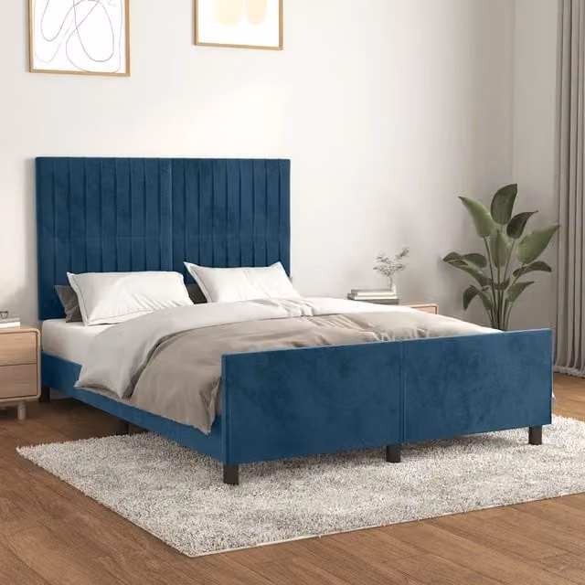 Giroletto vidaXL in Velluto Blu con Struttura Imbottita e Legno di Larice L/P/H: 140 x 200 cm