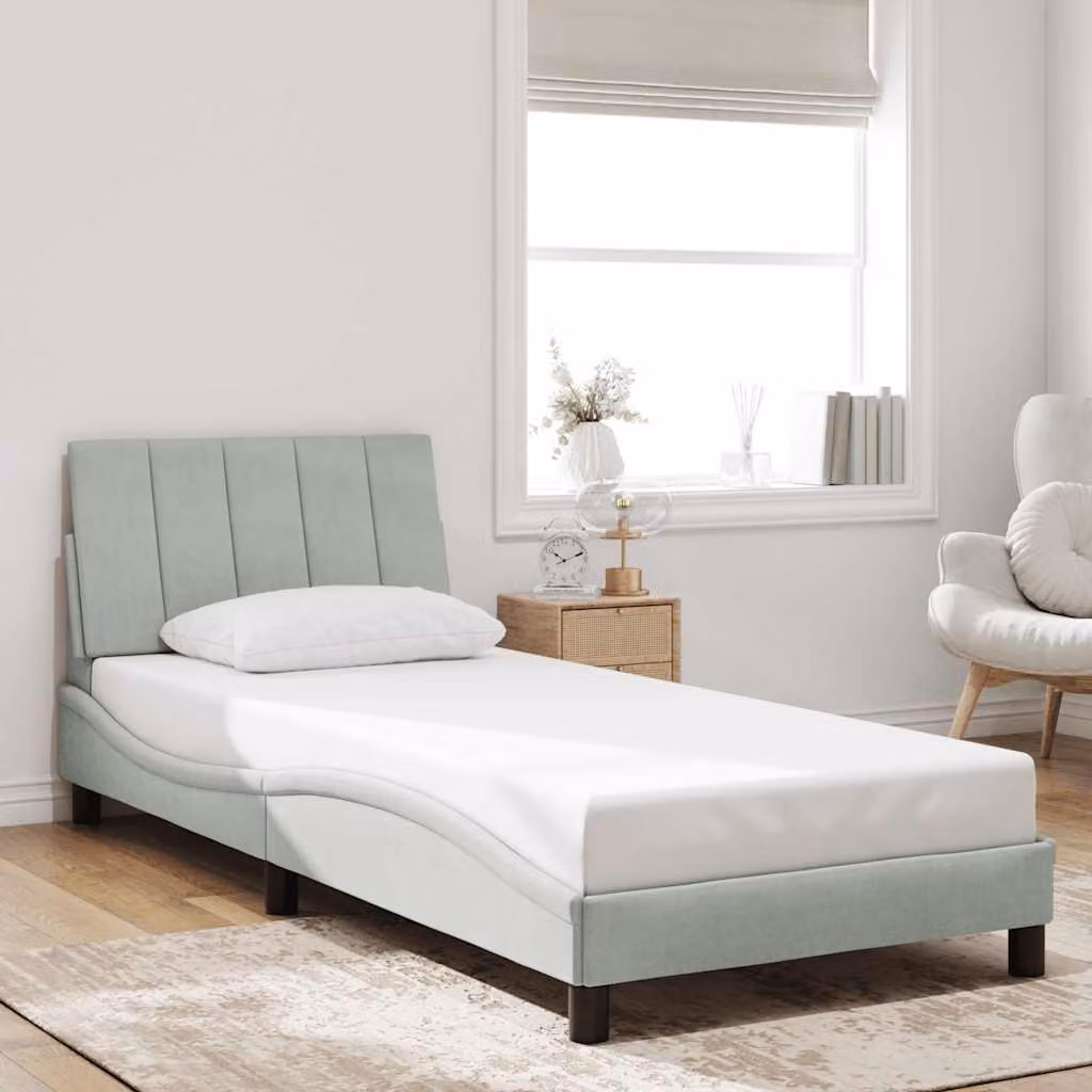 vidaXL Giroletto Hanko senza Materasso in Velluto Grigio Chiaro 90x200 cm – 1