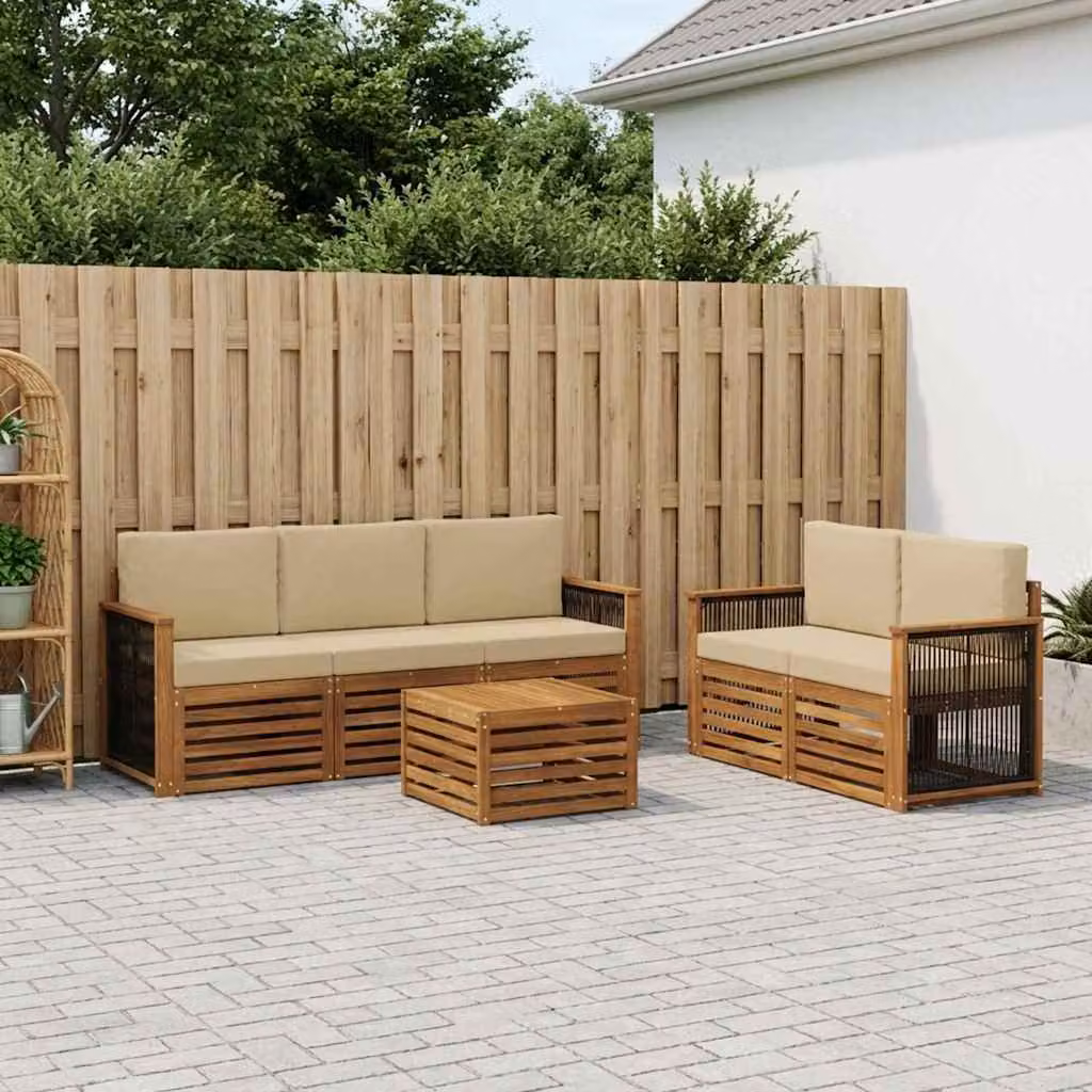 Set di divani da esterno vidaXL 6 pezzi in legno di acacia con tavolo da caffè, colore beige e marrone