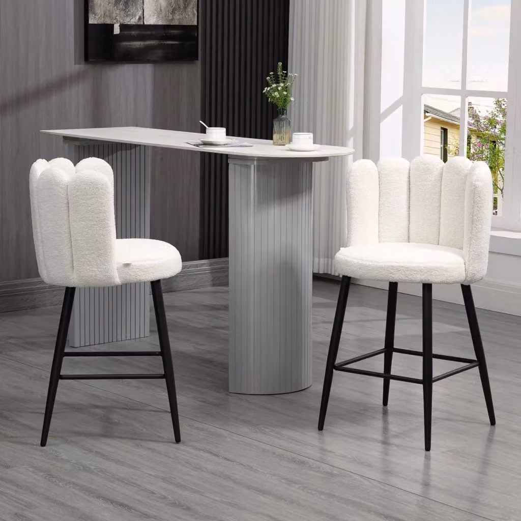 Set di 2 sgabelli GIORDANOSHOP moderni in tessuto e metallo, colori bianco, nero e oro, L/P/H: 52 x 53 x 93 cm – 2