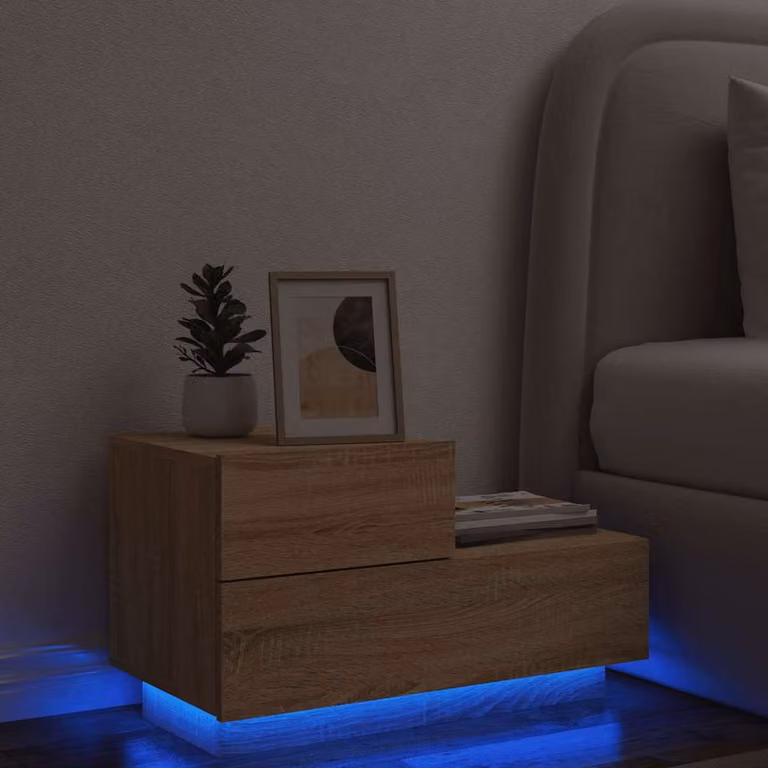 Comodino moderno vidaXL con luci LED in Rovere Sonoma, L: 70 cm, P: 36 cm, H: 40,5 cm