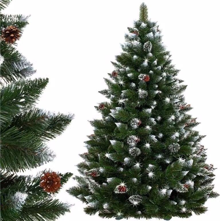 Albero di Natale artificiale di 180 cm pino diamante con neve artificiale e pigne vere Albero di Natale dall'aspetto invernale