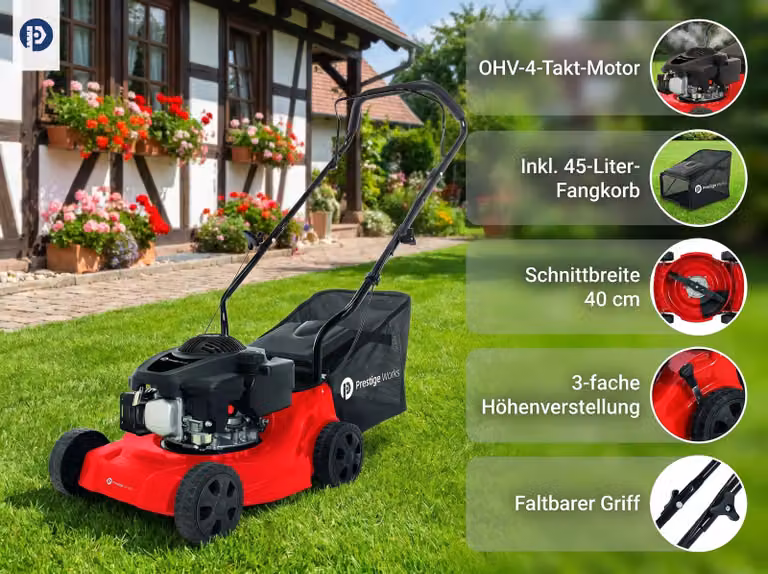 Tagliaerba a benzina BPM132, larghezza di taglio 40 cm, cilindrata 131 cm³, potenza 3,3 CV, con cesto di raccolta da 35 litri