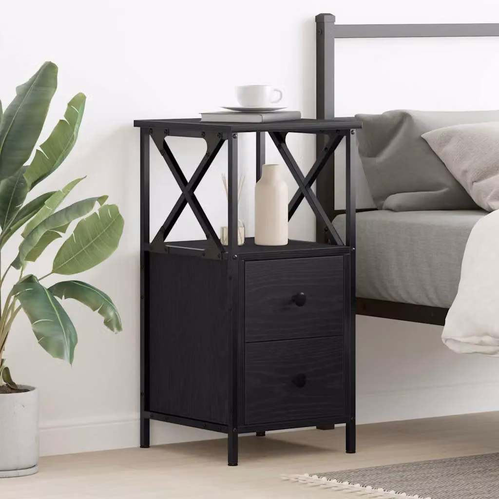 vidaXL Armadio da Notte in MDF Rovere e Nero L/P/H: 34 x 35,5 x 70 cm