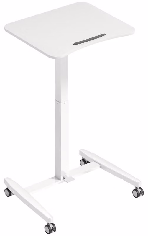 Scrivania regolabile in altezza Moonbite, da 75 a 114 cm, con sistema a gas, piano inclinabile fino a 90° con blocco di sicurezza, ruote bloccabili, legno, bianco