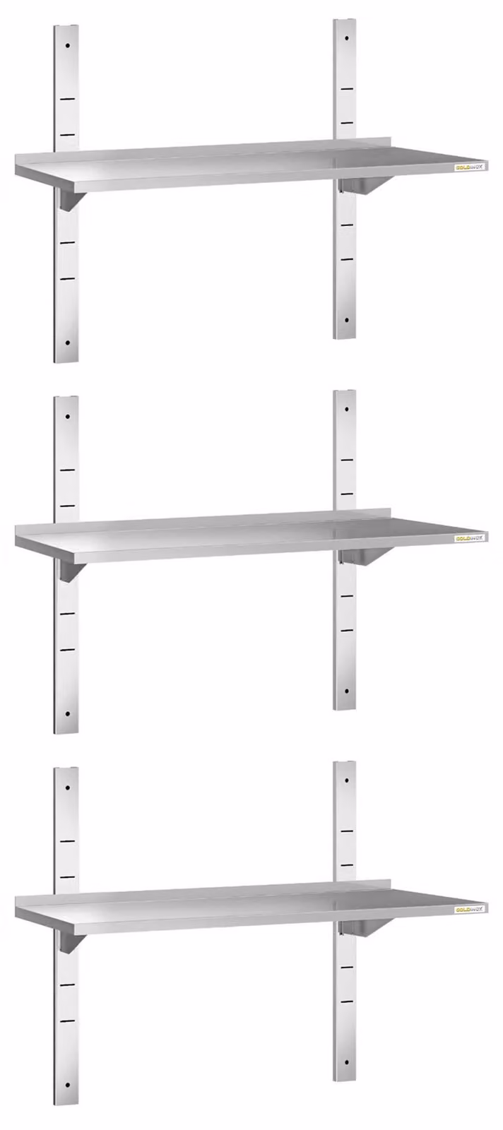 Set di 3 mensole a parete in acciaio inossidabile, dimensioni 1000 x 300 mm, PREMIUM - GOLDINOX