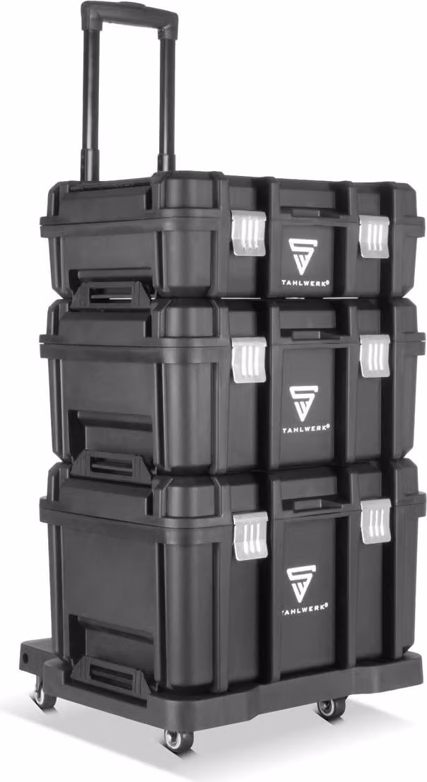 STAHLWERK Carrello portautensili mobile con 3 cassette di sistema Manico telescopico 4 ruote piroettanti