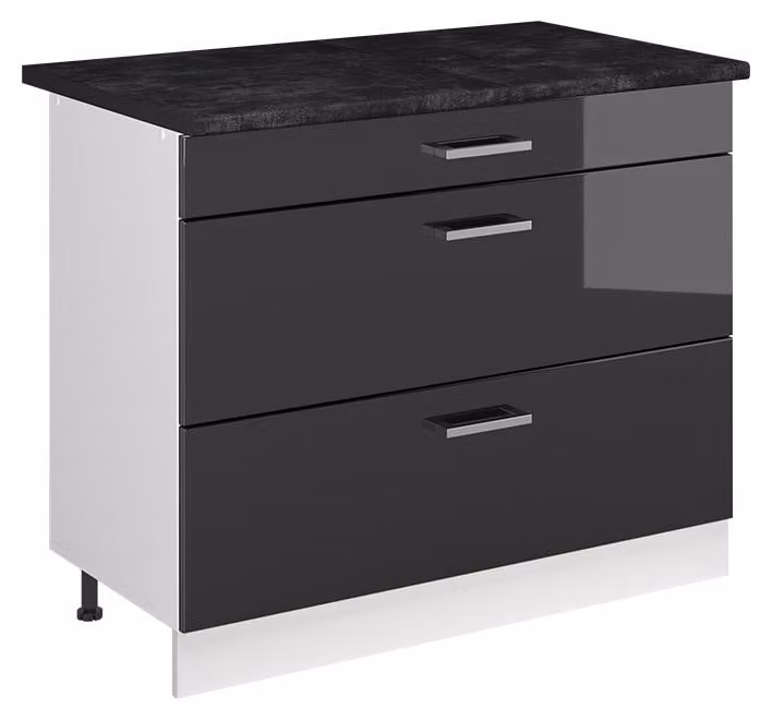 Mobiletto base per cucina Vicco R-Line Antracite lucido/Bianco 100 cm piano di lavoro Antracite, Model 71488