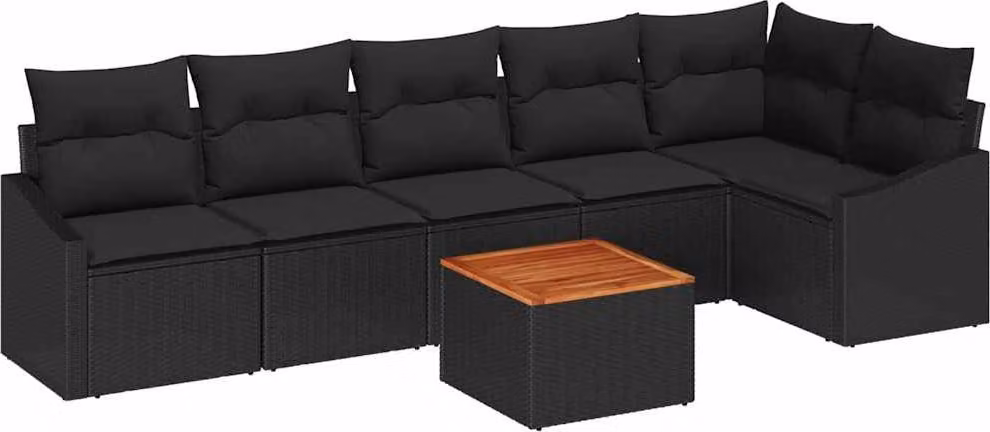 Set Divano da Giardino con archiviazione 7 pcs Nero polyrattan