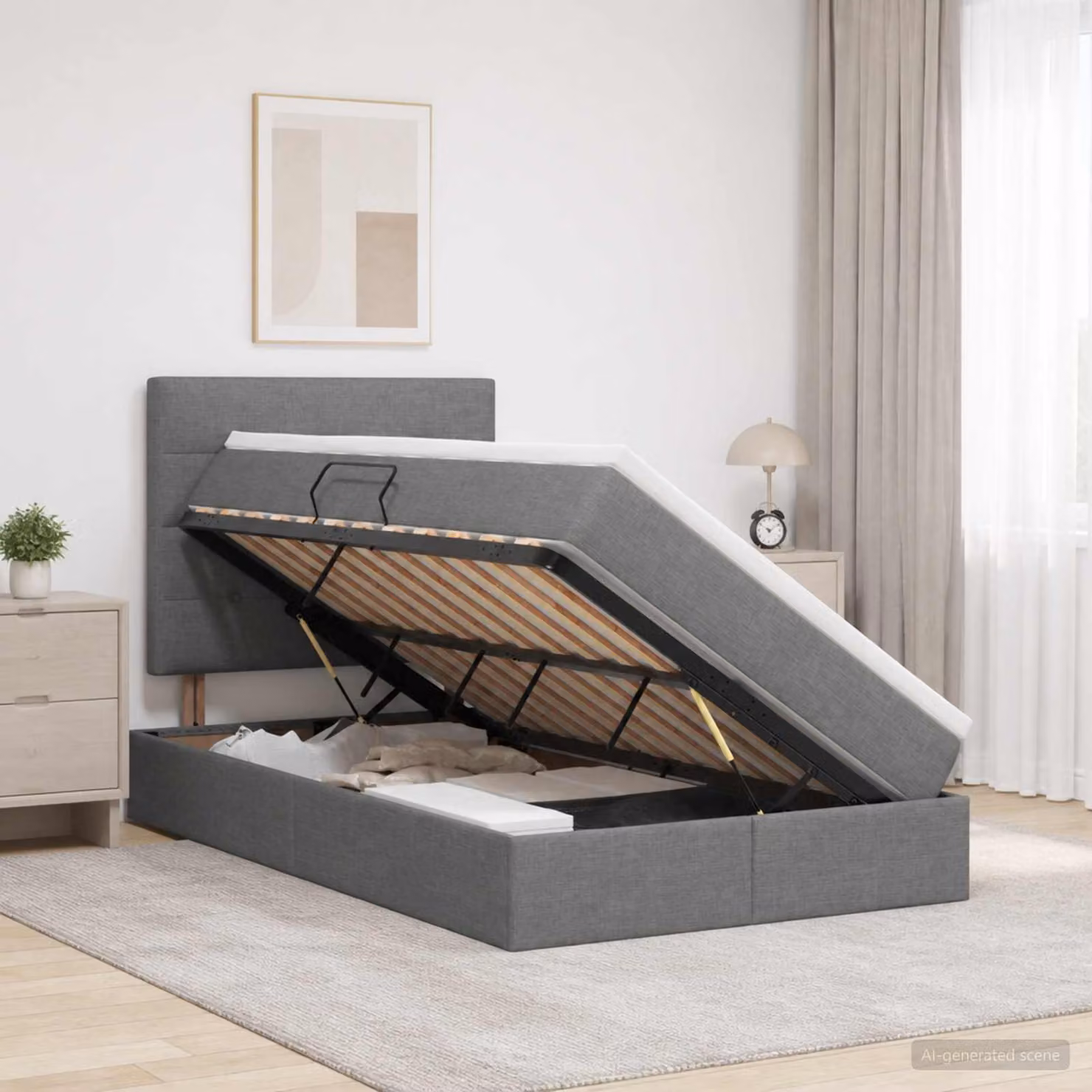 vidaXL Letto con contenitore e materasso Grigio Scuro L: 120 cm, P: 200 cm, H: 140 cm