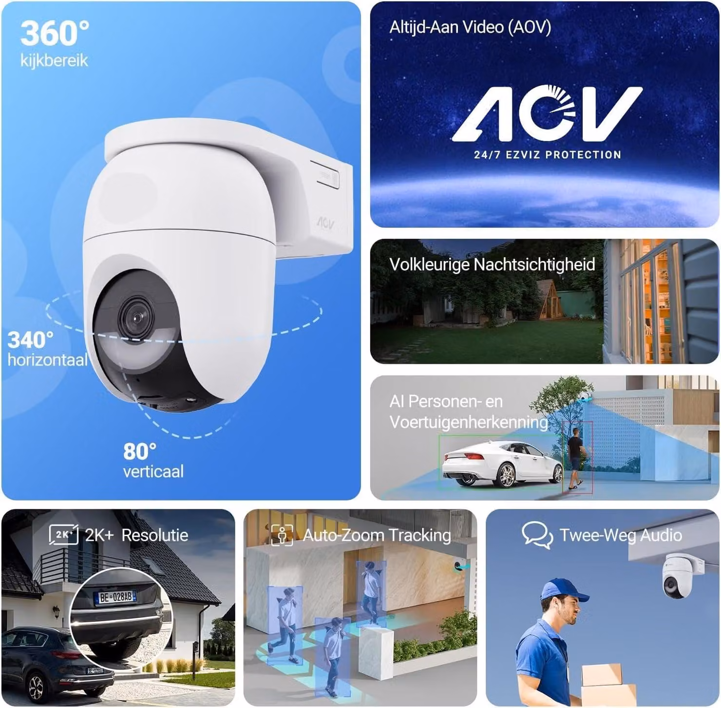 Telecamera di sicurezza per esterni, wireless, alimentata a batteria, con rilevamento tramite intelligenza artificiale e visione notturna a colori. Colore: bianco