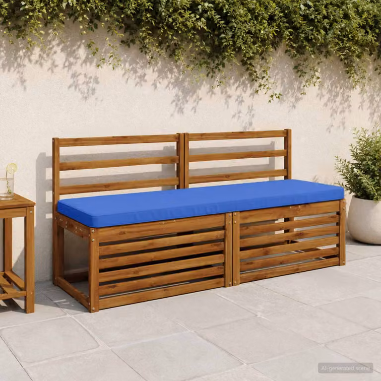 Set di 2 cuscini per panchina vidaXL VUGHT blu in poliestere con rivestimento rimovibile e resistente ai raggi UV