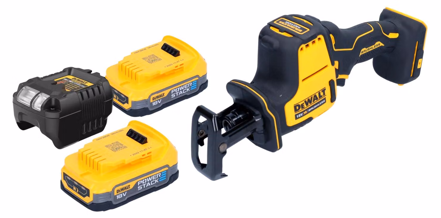 Sega alternativa a batteria DeWalt DCS 369 E2 Sega alternativa 18 V senza spazzole + 2x batteria Powerstack 1,7 Ah + caricatore