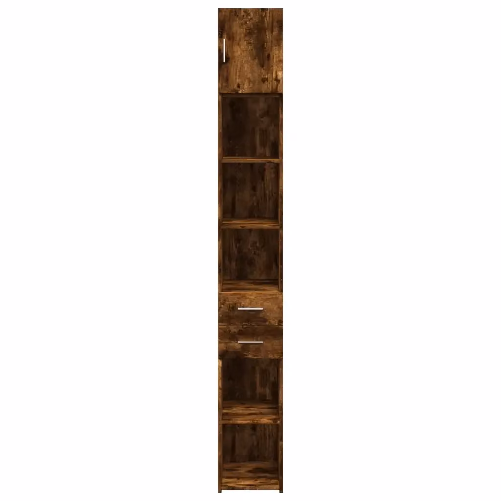 Mobile contenitore sottile HELLOSHOP26 in legno composito rovere affumicato marrone con ante e ripiani interni per bagno, cucina o soggiorno L/P/H: 30 x 42,5 x 225 cm – 2