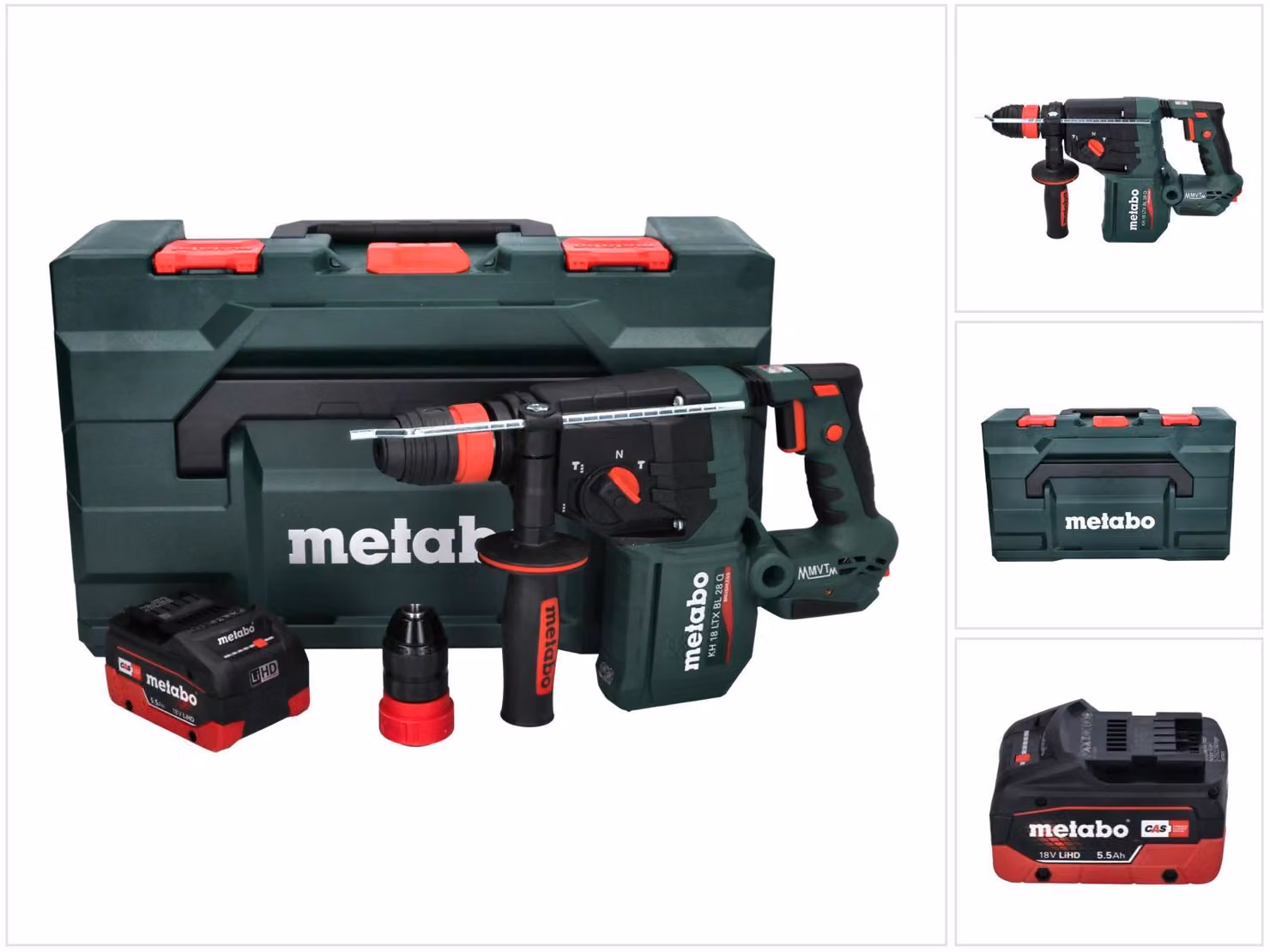 Metabo KH 18 LTX BL 28 Q Trapano a percussione a batteria 18 V 3 J SDS plus Brushless + 1x batteria 5,5 Ah + metaBOX - senza caricabatteria