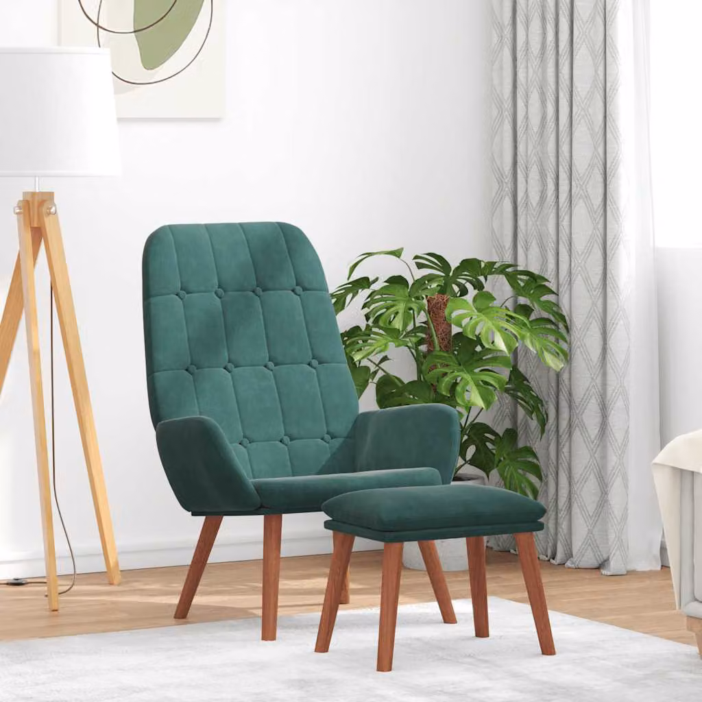 vidaXL Poltrona Relax con Poggiapiedi in Velluto Verde Scuro