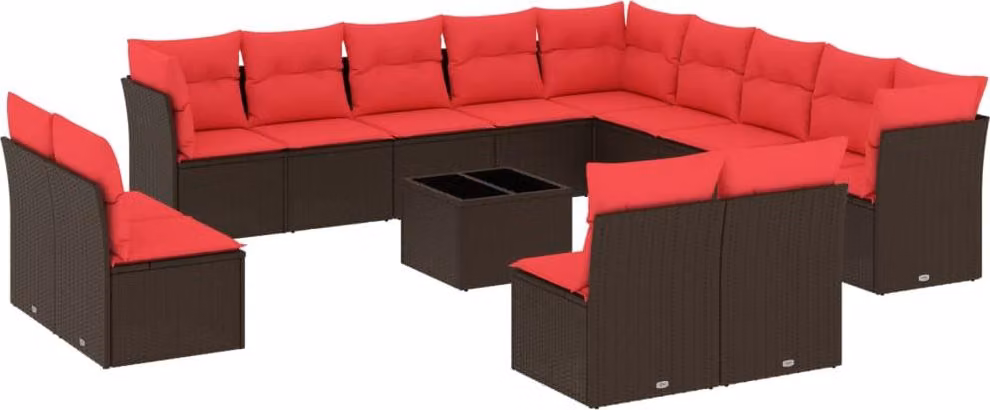 Set Divani da Giardino 14 pz con Cuscini Marrone in Polyrattan