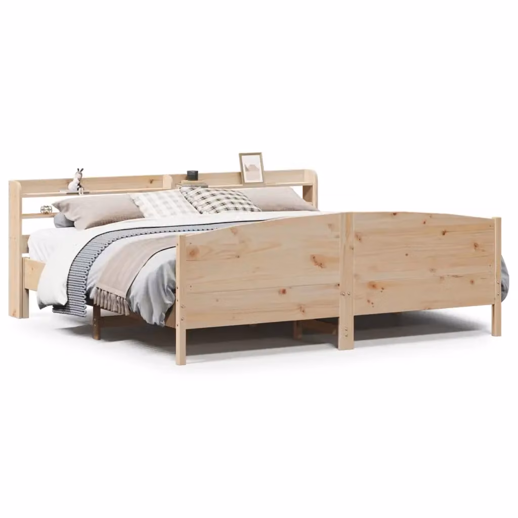 Letto in legno massello di pino vidaXL marrone con ripiani laterali e doghe piatte 180 x 200 cm – 2