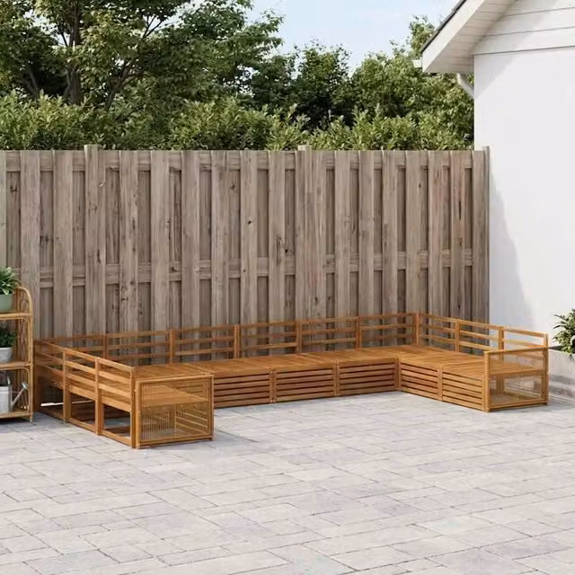 Set di divani da giardino vidaXL in legno di acacia massello marrone, composizione a forma di U con 10 pezzi
