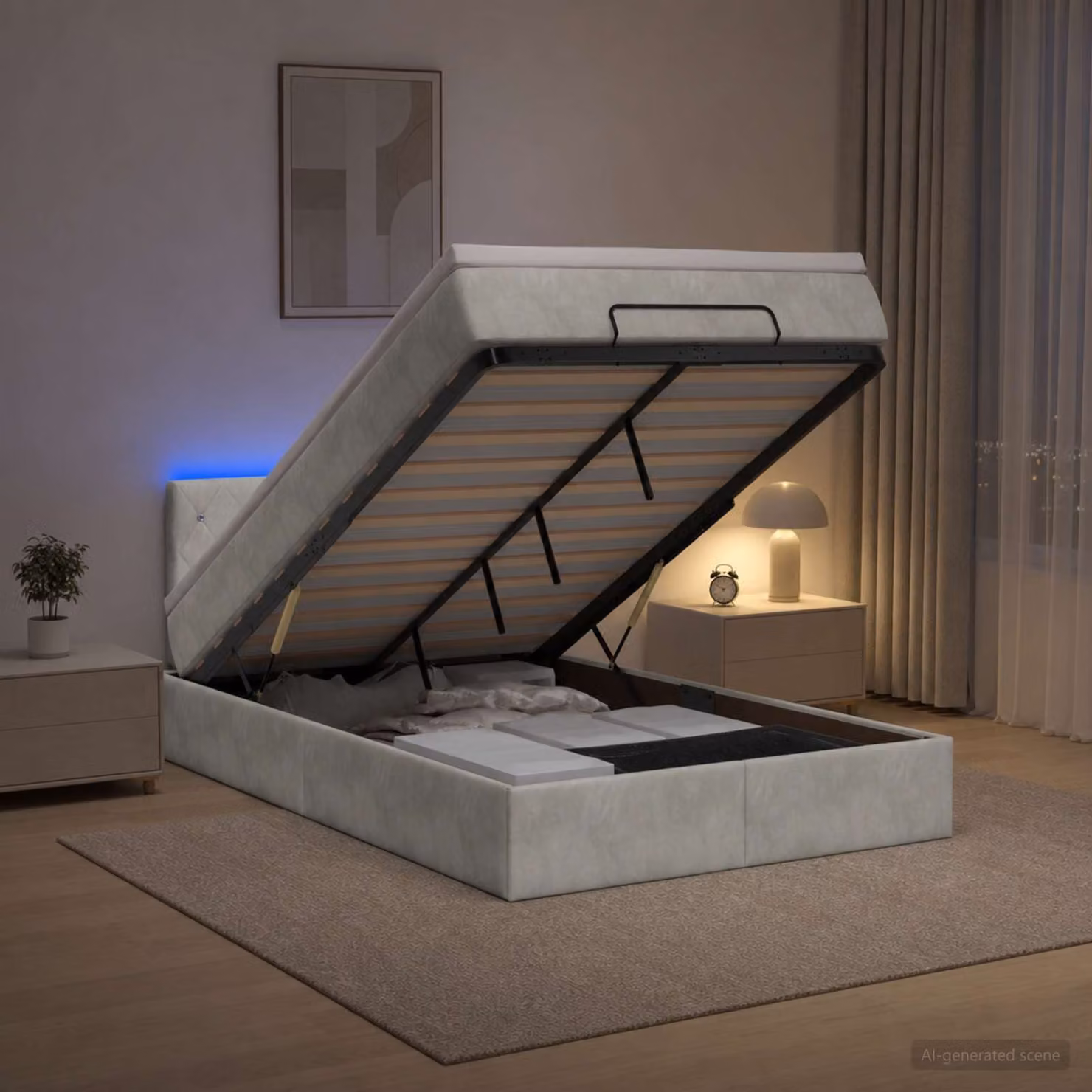 vidaXL Letto Ottomano con Materasso e LED Grigio Chiaro 120 x 190 cm