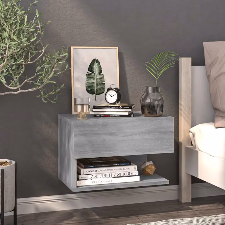 Comodino a muro moderno vidaXL in legno e MDF, Grigio Sonoma