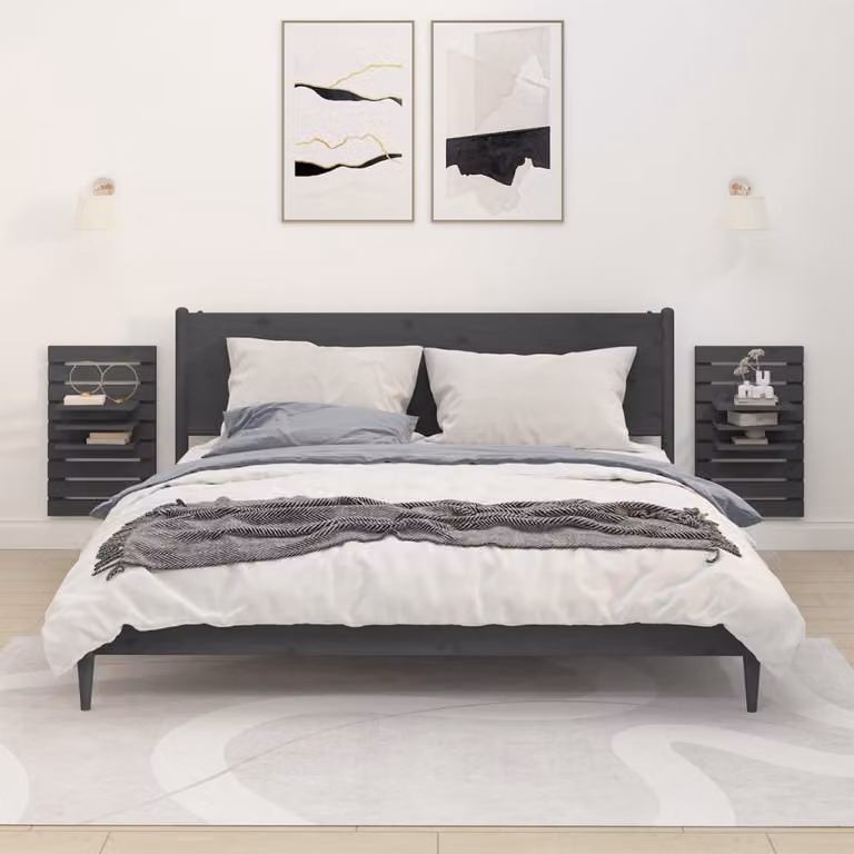 vidaXL Set di 2 Mensole da Parete in Legno di Pino Massello Grigio Rustico con Ripiani Regolabili