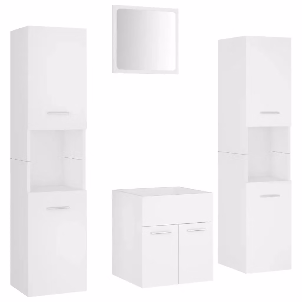 Set Mobili da Bagno Moderno vidaXL Bianco con Mobile Lavabo, Armadietto Alto e Specchiera in MDF e Legno – 2