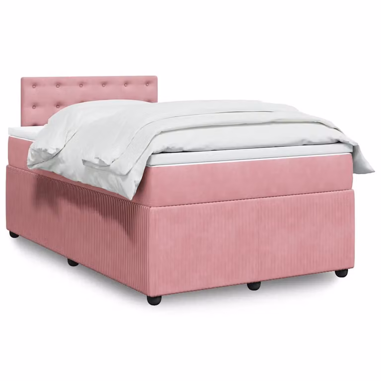 vidaXL Giroletto a Molle con Materasso in Velluto Rosa e Bianco L/P/H: 200 x 120 x 100,5 cm