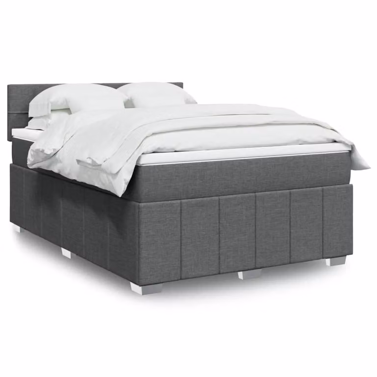 vidaXL Giroletto a Molle con Materasso Ibrido in Tessuto Grigio e Bianco, L/P: 160 x 200 cm